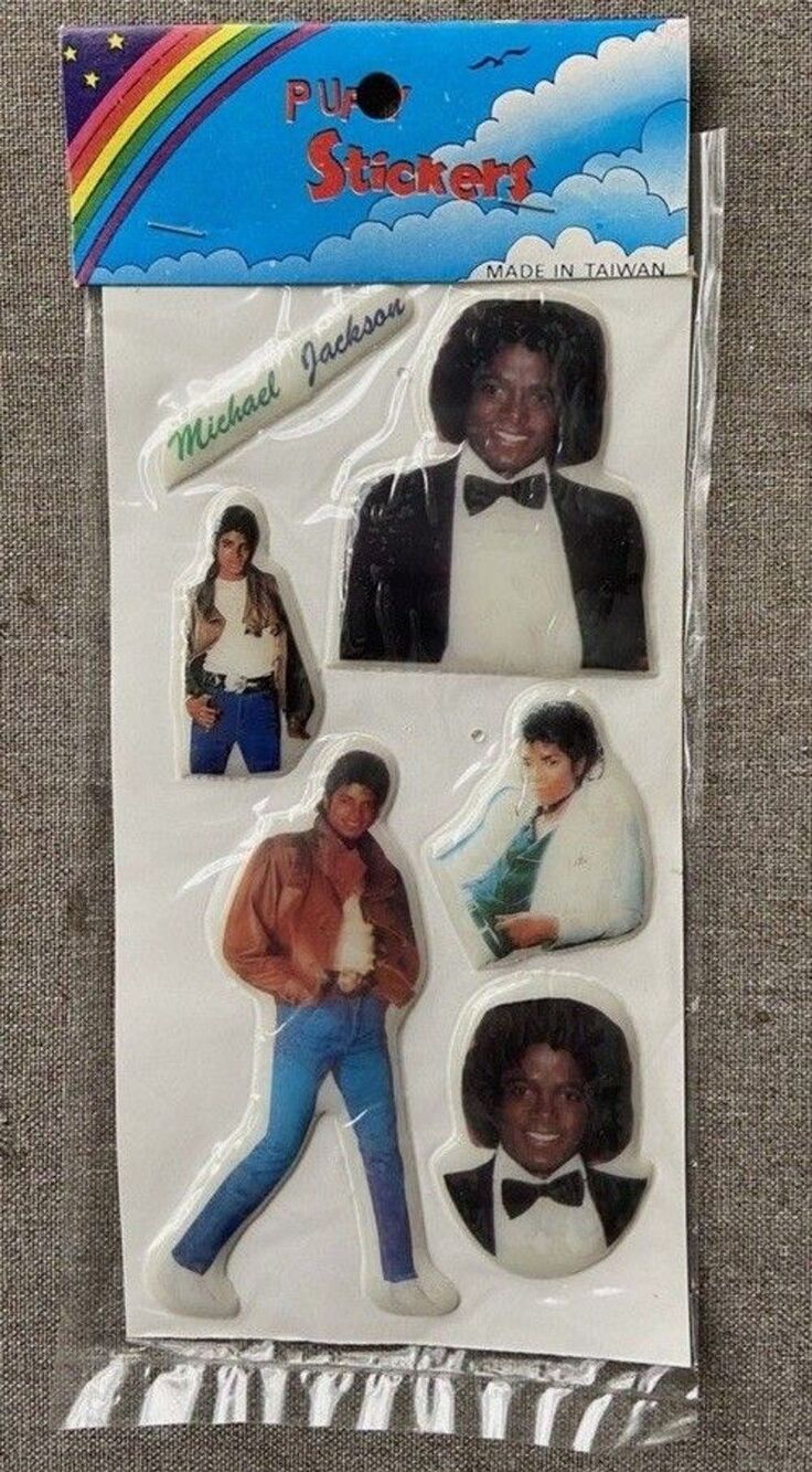 VTG 1980s Michael Jackson (6) Puffy Stickers New Sealed NOS King of Pop Taiwan